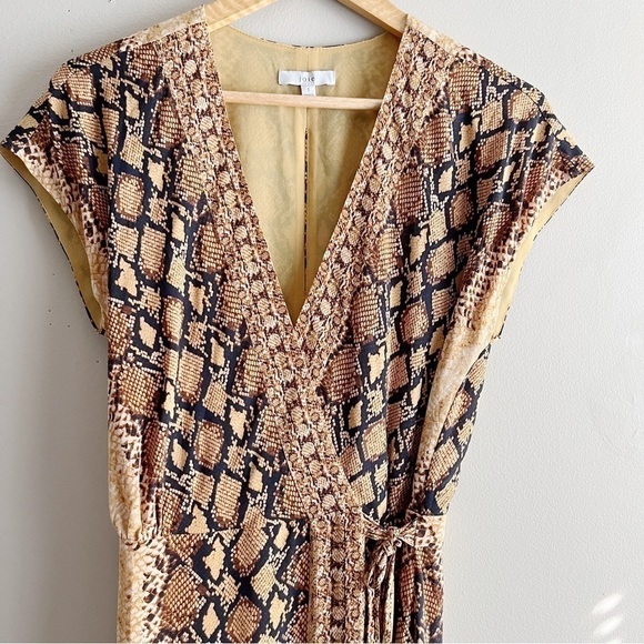 Joie Bethwyn Snakeskin Print Wrap Mini Dress in Fading Sun Brown, Size Small - Picture 3 of 14